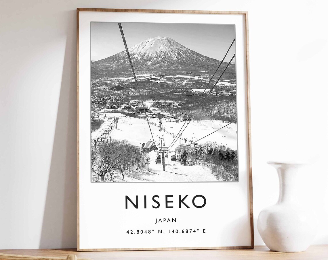 Niseko Japan Ski Resort Chairlift Rising Snowy Peaks Photo Poster