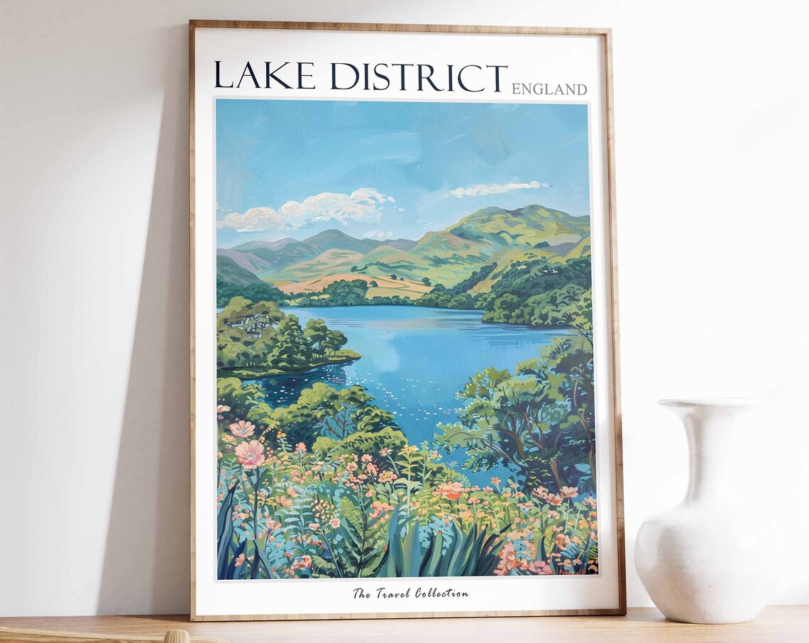 Lake District Travel Poster, UK Countryside Art Print