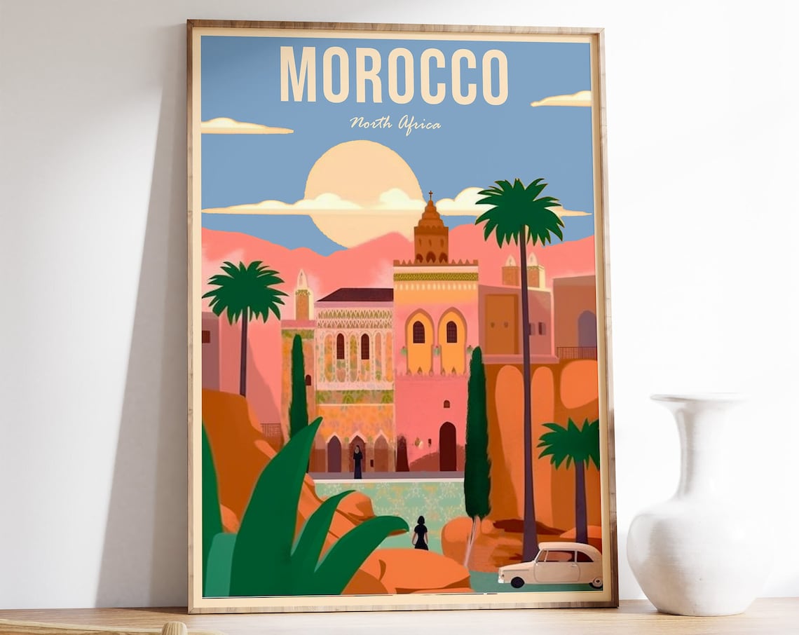 Morocco North Africa Colorful Pink Palace Palm Sunset Poster