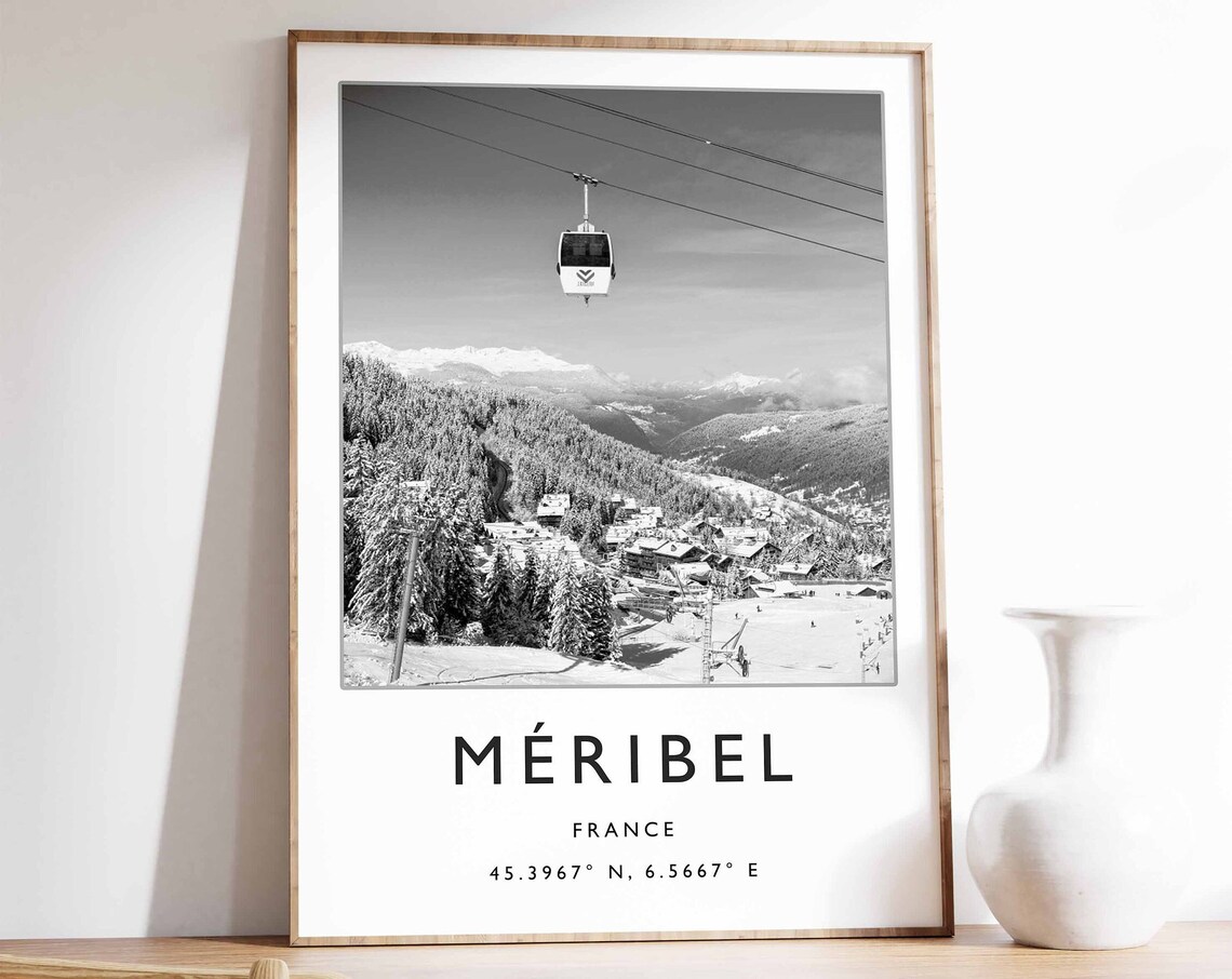 Meribel Ski Travel Poster, French Skiing Art
