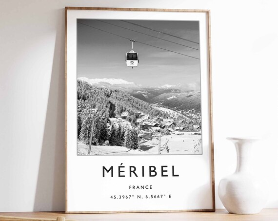 Meribel Ski Travel Poster, French Skiing Art