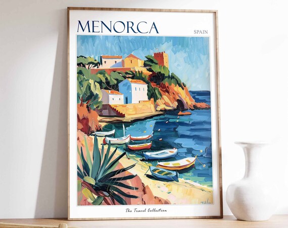 Menorca Poster Menorca Travel Print Spain Travel Poster Tropical Decor Beach Art Travel Gift Floral Print Coastal Decor