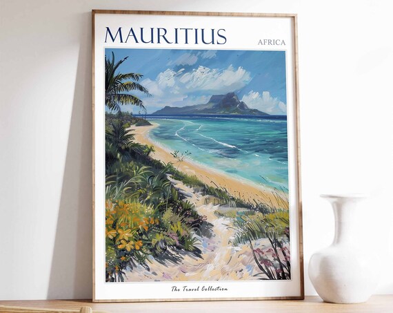 Mauritius Poster Mauritius Print Tropical Decor Botanical Print Floral Decor Mauritius Travel Poster Coastal Decor African Art