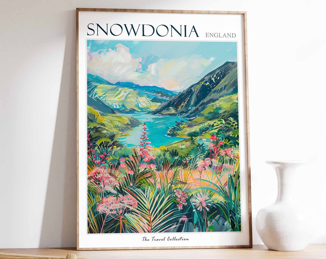 Snowdonia Poster Snowdonia Travel Print Wales Travel Poster Welsh Decor British Travel Art Countryside Print Snowdonia Art