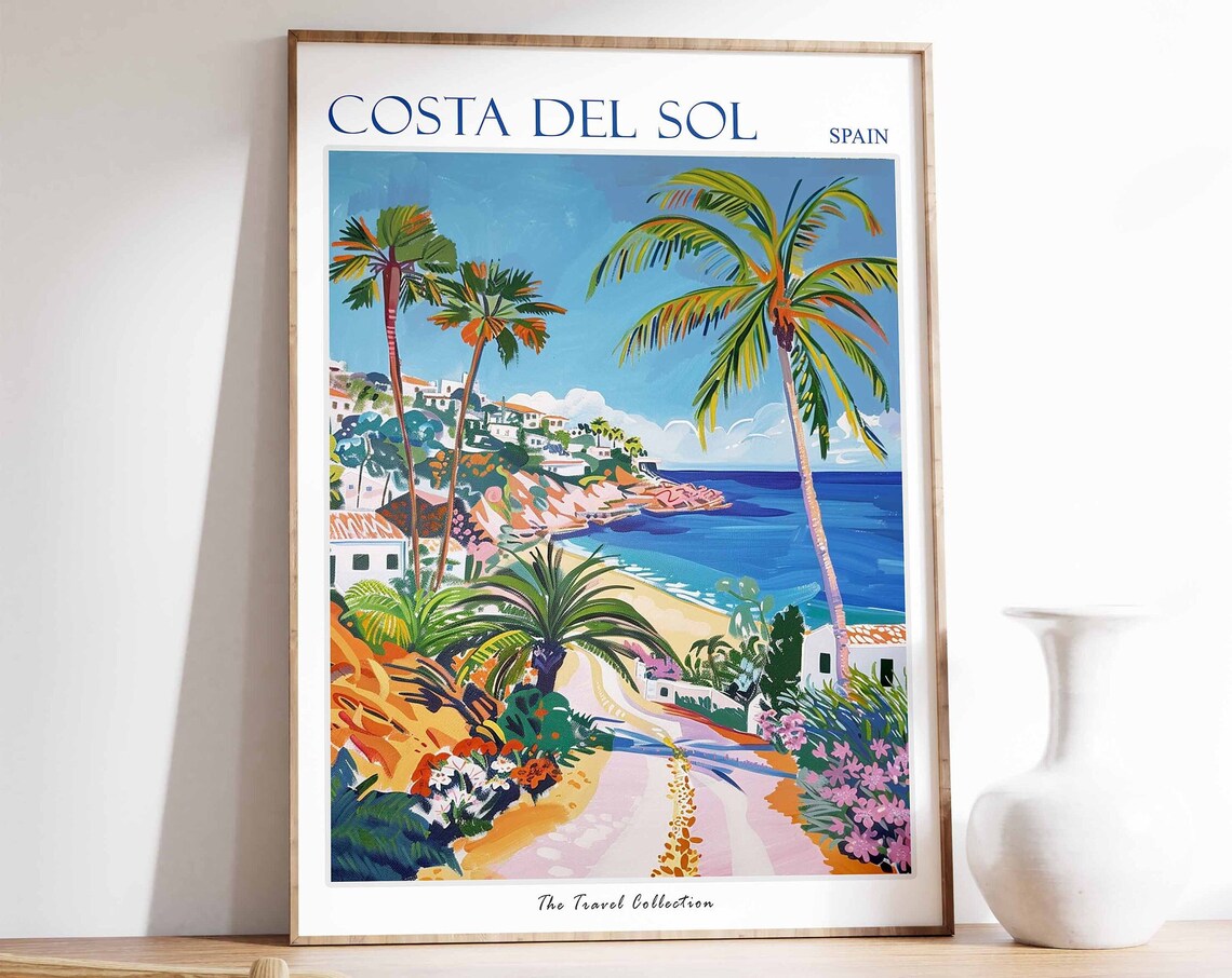Costa Del Sol Travel Poster, Tropical Beach Art