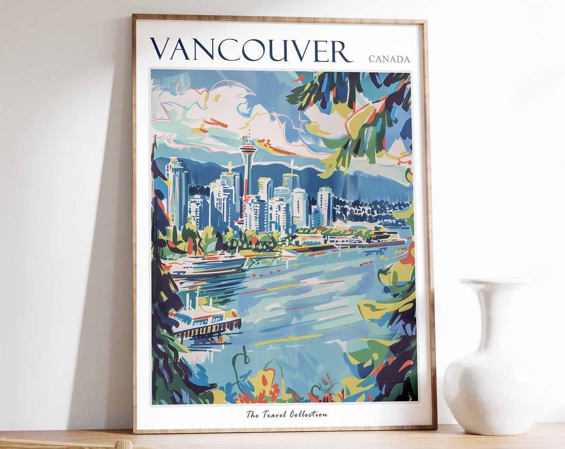 Vancouver Canada City Skyline Harbour Boats Waterfront View Poster