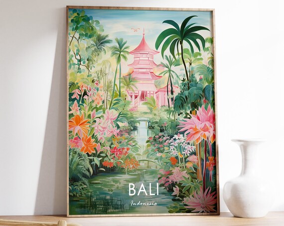 Bali Poster Bali Travel Print Indonesia Poster Indonesia Print Asian Travel Decor Travel Gift Floral Decor Scenery Poster