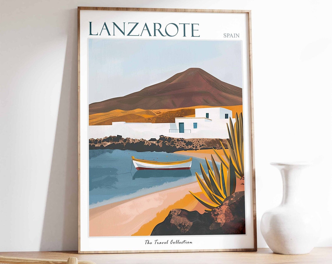 Lanzarote Spain Volcanic Island Boat Beach Minimal Travel Poster