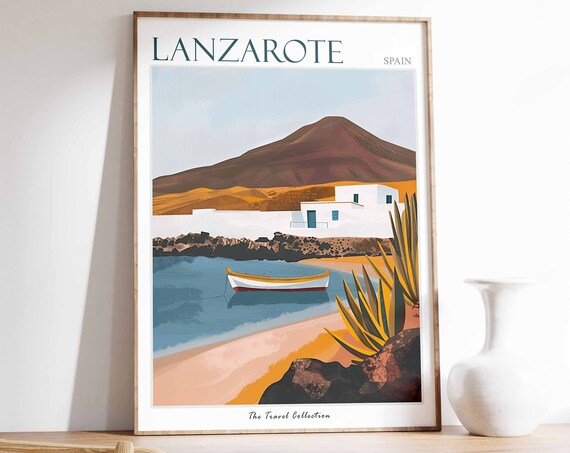 Lanzarote Poster Lanzarote Travel Print Spain Travel Poster Tropical Decor Beach Art Travel Gift Floral Print Coastal Decor