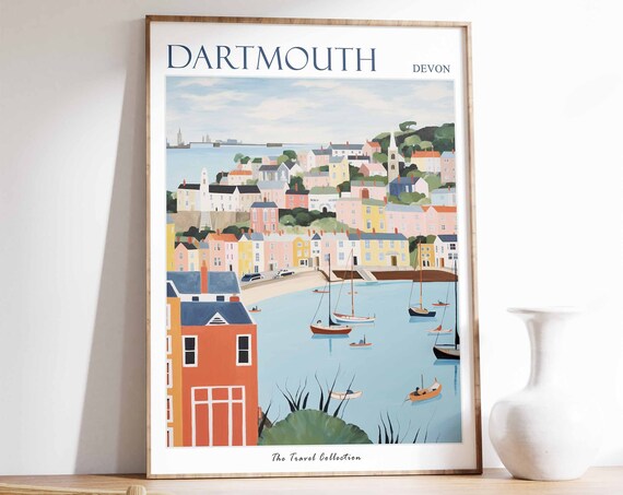 Dartmouth Poster Dartmouth Travel Print Devon Travel Poster British Decor Tropical Decor Sea Print Dartmouth Gift