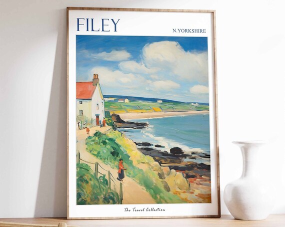 Filey Poster Filey Travel Print North Yorkshire Travel Poster British Decor Tropical Decor Sea Print Filey Gift Filey Travel Poster