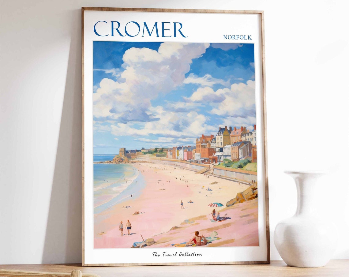 Cromer Norfolk Pink Sand Beach Colorful Seafront Travel Poster