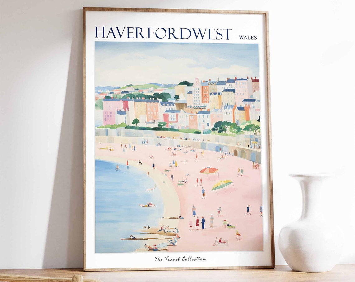 Haverfordwest Poster Haverfordwest Travel Print Wales Travel Poster Welsh Decor Tropical Decor Sea Print Haverfordwest Travel Poster