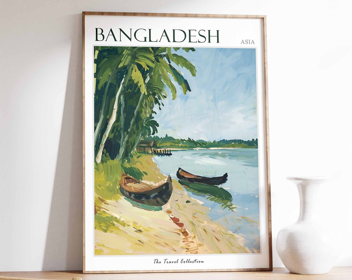 Bangladesh Travel Poster, Islamic Floral Art Print