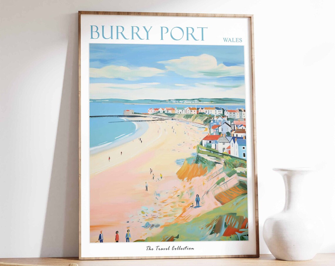 Burry Port Wales Sandy Beach Seaside Town Colorful Art Poster