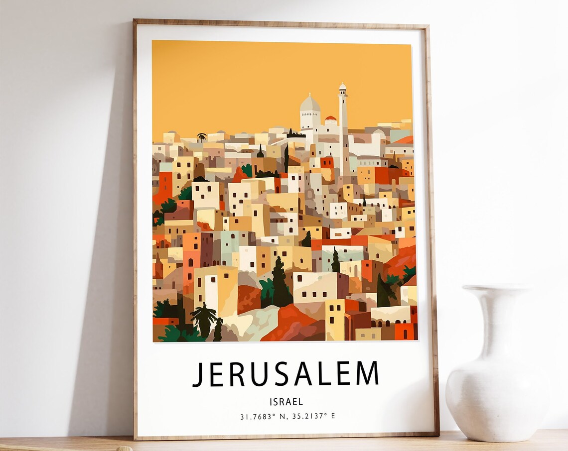 Jerusalem Israel Old City Hill Town Golden Illustration Poster