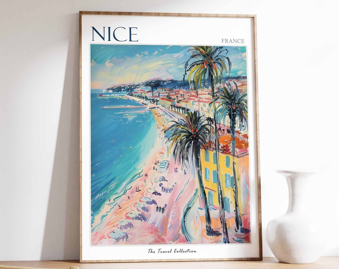 Nice France Travel Poster, Tropical Beach Art