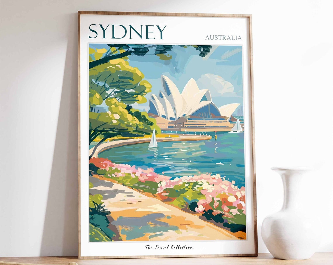 Sydney Australia Opera House Harbor Waterfront Illustration Poster