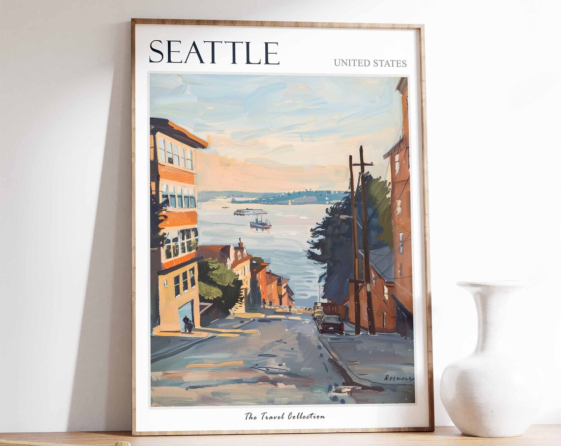 Seattle Travel Poster, Pike Place Space Needle