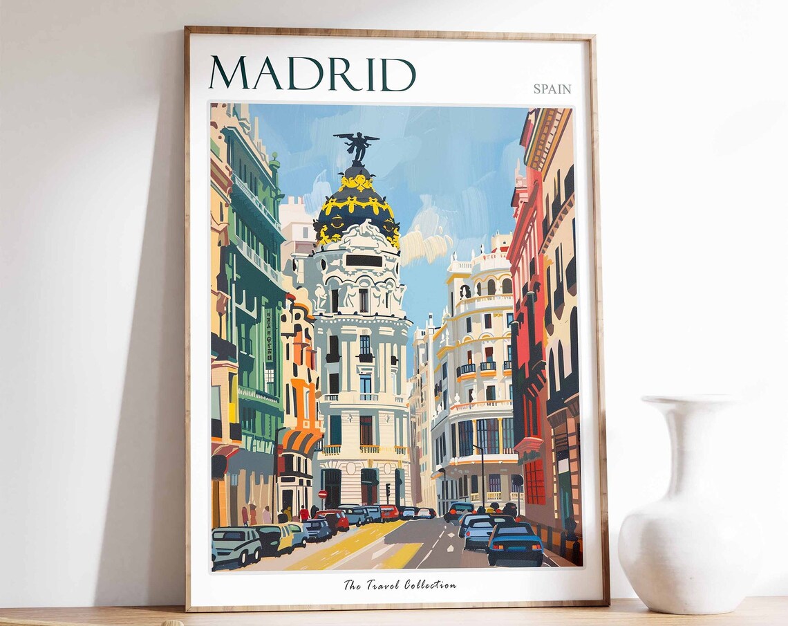 Madrid Spain Gran Via Metropolis Building Street Travel Poster