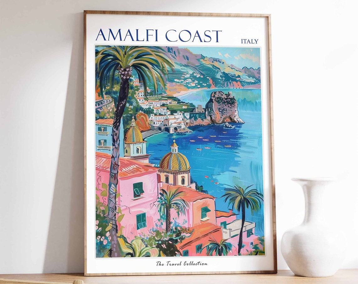 Amalfi Coast Italy Cliffside Town Domed Church Sea Travel Poster