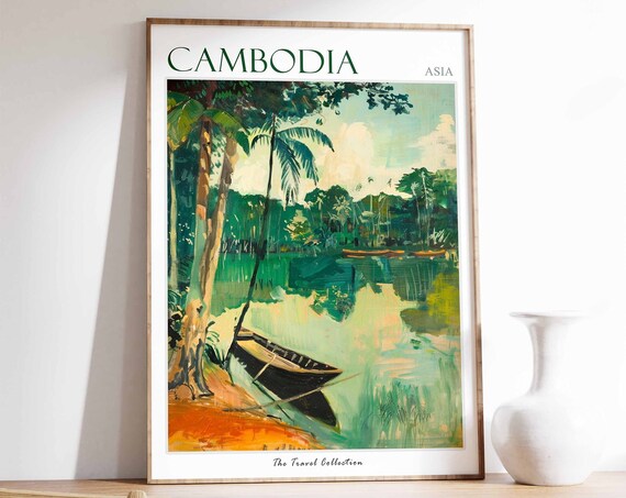 Cambodia Poster Cambodia Travel Print Tropical Decor Cambodian Travel Poster Asian Decor Oriental Art Cambodian Decor Cambodian Gift
