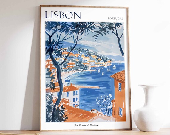 Lisbon Poster Lisbon Travel Print Tropical Decor City Wall Art Portuguese Decor Portugal Travel Print Lisbon Gift