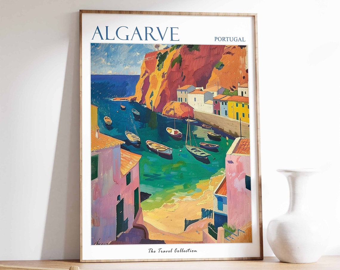 Algarve Poster Algarve Travel Print Portugal Travel Poster Tropical Decor Beach Art Travel Gift Floral Print Botanical Print Sea Art