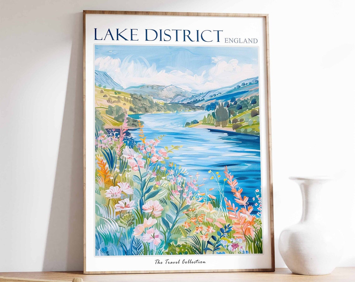 Lake District Poster Lake District Travel Print Uk Travel Poster Uk Decor English Travel Art Countryside Print Lake District Art