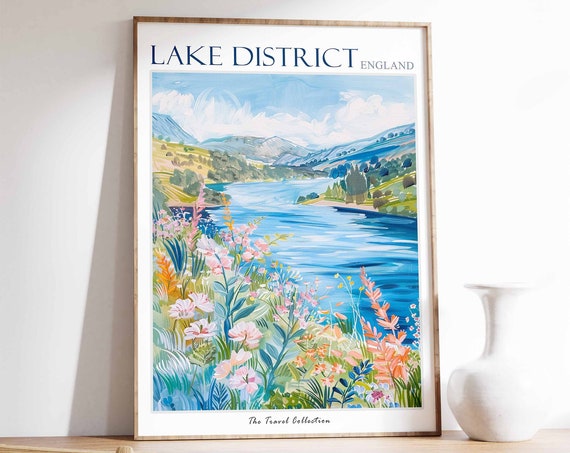 Lake District Poster Lake District Travel Print Uk Travel Poster Uk Decor English Travel Art Countryside Print Lake District Art