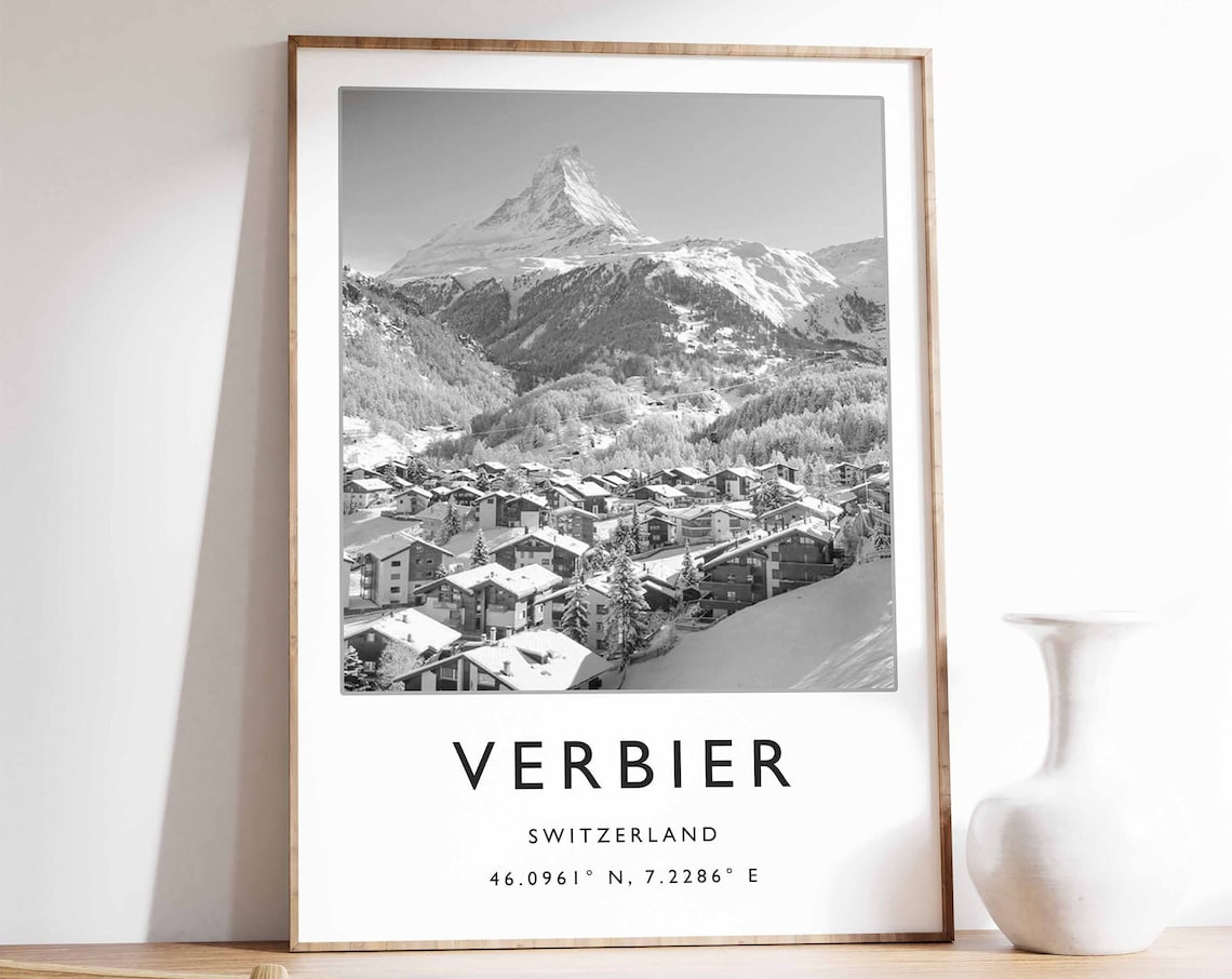 Verbier Snowcapped Peak Alpine Village Switzerland Ski Poster