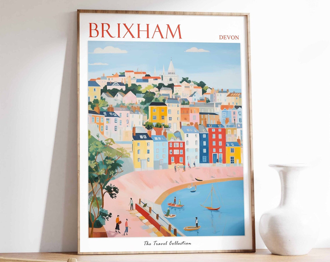 Brixham Devon Colorful Harbor Town Travel Collection Seaside Poster