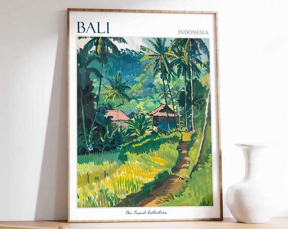Bali Travel Poster, Tropical Botanical Wall Art