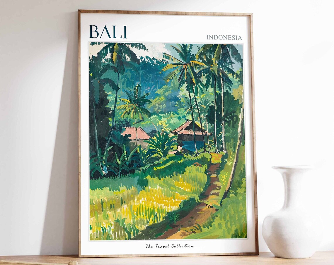 Bali Travel Poster, Tropical Botanical Wall Art