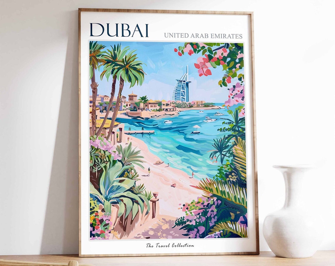 Dubai Sail Tower Beach Palms United Arab Emirates Travel Poster