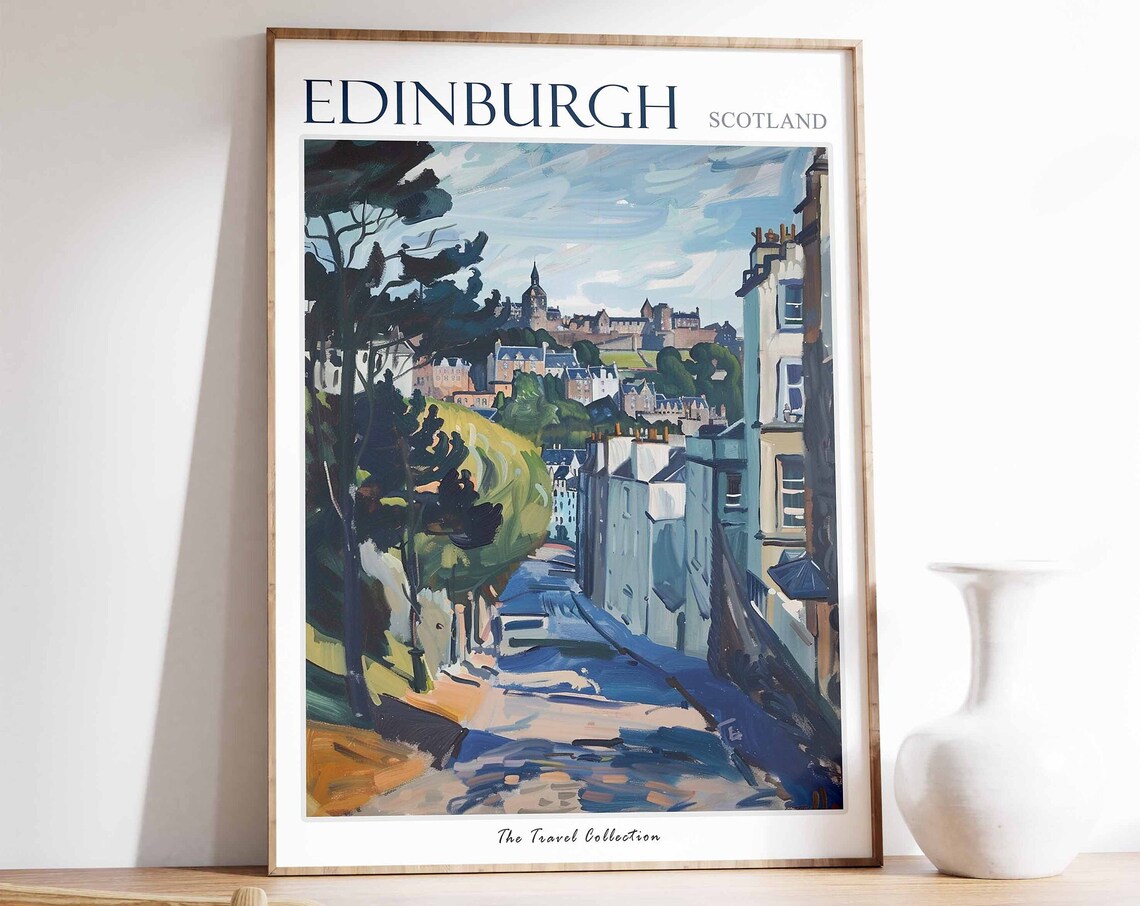 Edinburgh Scotland Castle Cobbled Street Old Town Travel Poster