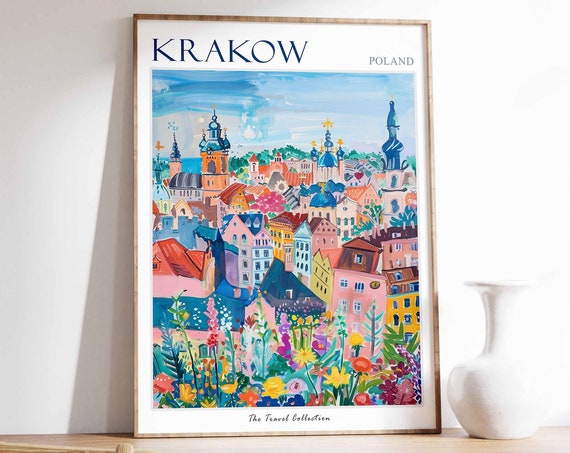 Krakow Travel Poster, Polish City Art Print