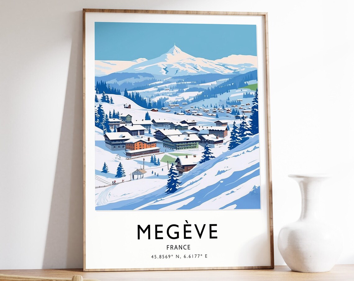 Megeve Alpine Ski Village Winter Panorama France Travel Poster