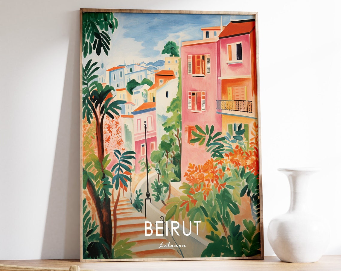 Beirut Lebanon Colorful Pink Street and Garden Steps Art Poster