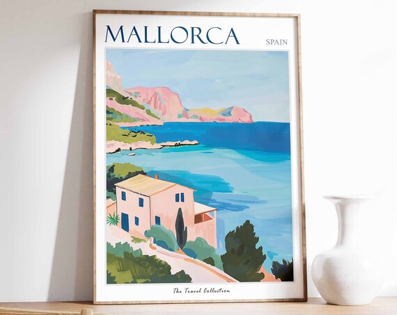 Mallorca Poster Mallorca France Travel Print Spanish Travel Poster Tropical Decor Botanical Print Mallorca Gift Coastal Decor