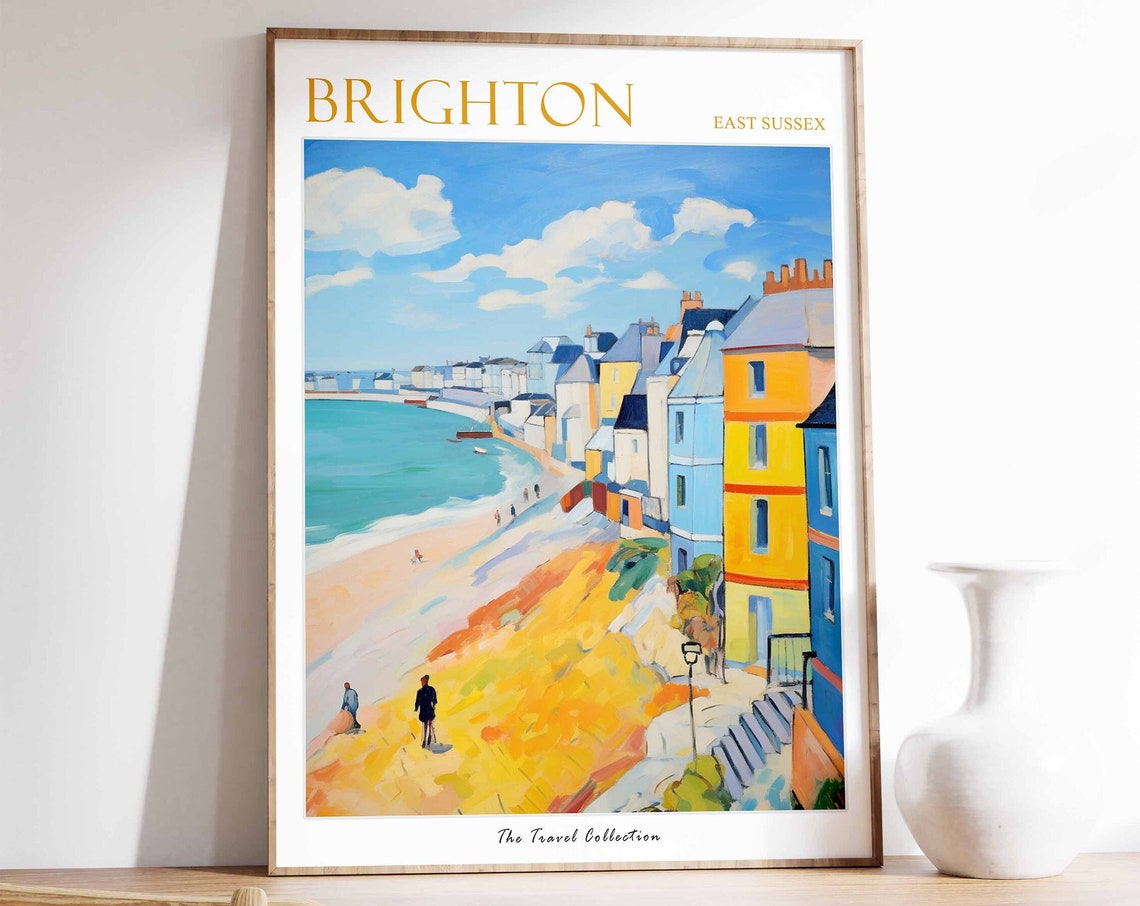 Brighton East Sussex Colorful Seafront Houses Beach Walk Poster