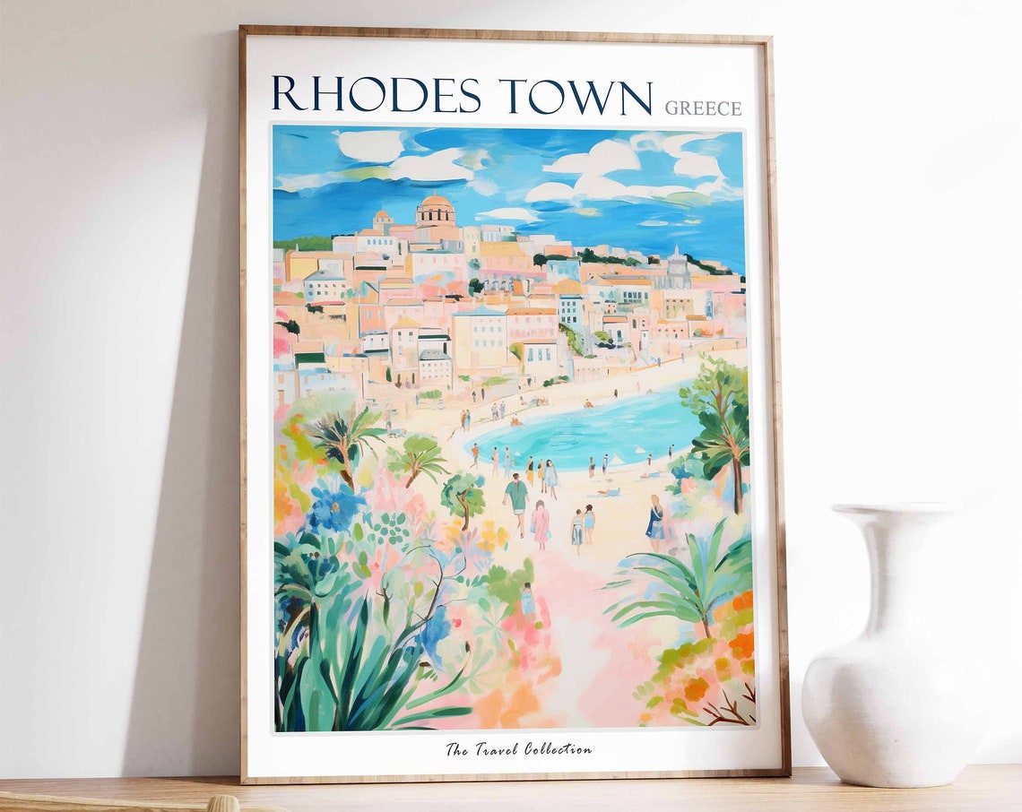 Rhodes Town Poster Rhodes Town Travel Print Greek Travel Poster Greek Gift European City Print Greek Art Rhodes Gift Greek Decor