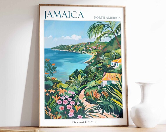 Jamaica Poster Jamaica Travel Print Tropical Decor Botanical Print Caribbean Travel Poster Caribbean Decor Jamaican Gift Jamaican Art