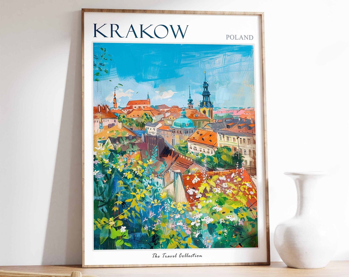 Krakow Poster Krakow Travel Print Polish Travel Poster Polish Decor Beach Art Krakow Travel Gift European City Print Krakow Gift