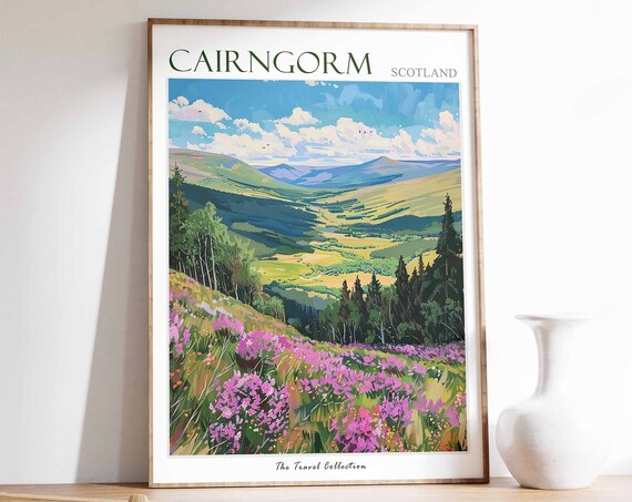 Cairngorm Scotland Mountain Valley With Purple Heather Poster