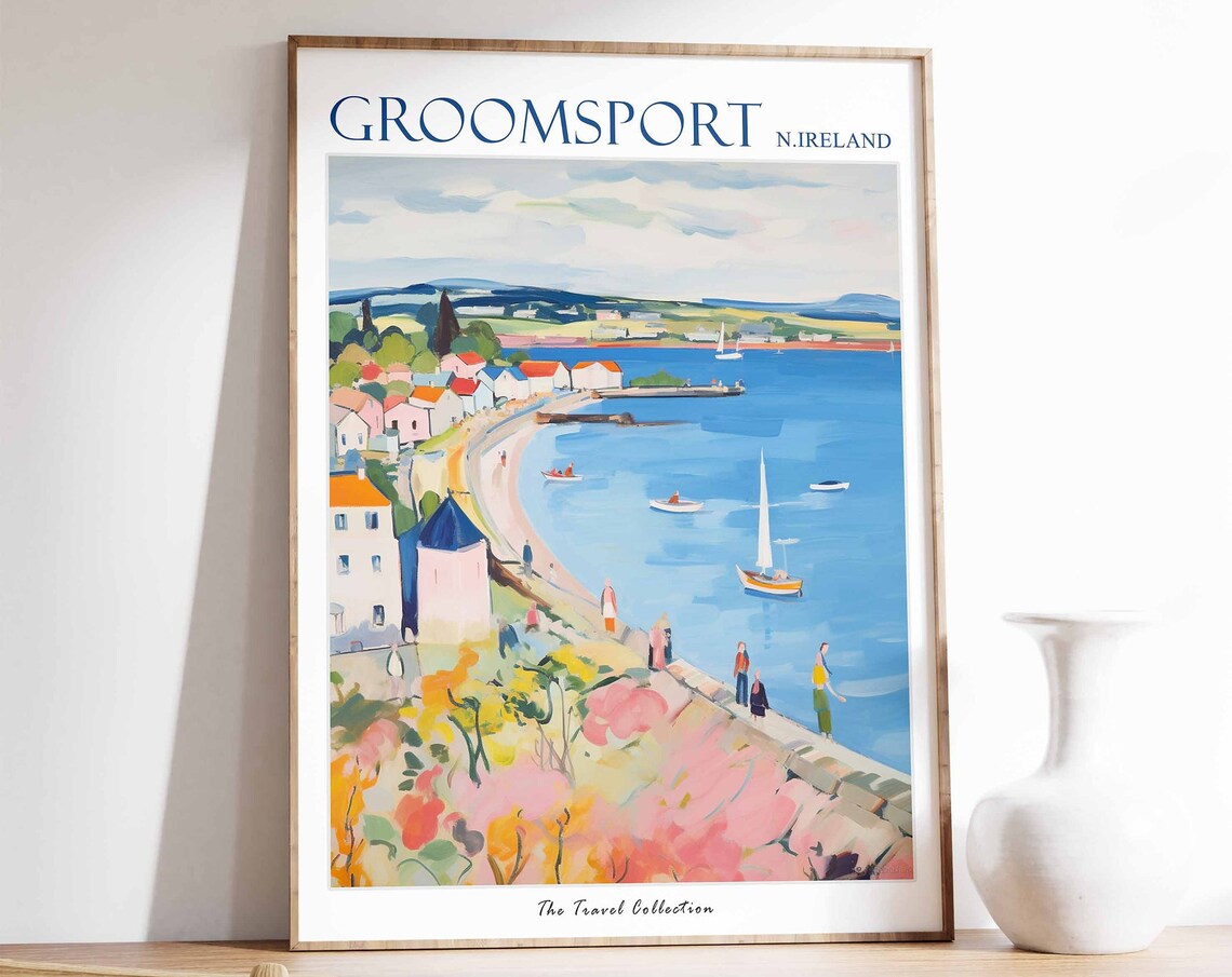 Groomsport Northern Ireland Pastel Harbour Sailing Art Poster