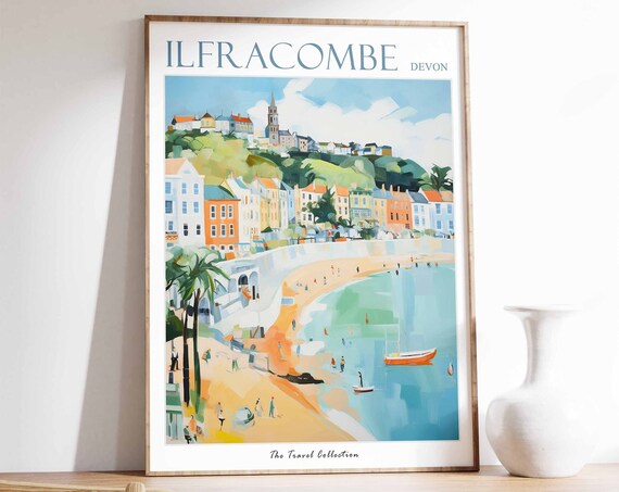 Ilfracombe Poster Ilfracombe Travel Print Devon Travel Poster British Decor Tropical Decor Ilfracombe Gift Ilfracombe Travel Poster