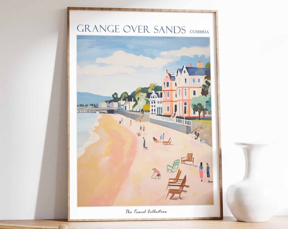 Grange Over Sands Poster Grange Over Sands Travel Print Cumbria Travel Poster British Decor Tropical Decor Grange Over Sands Gift