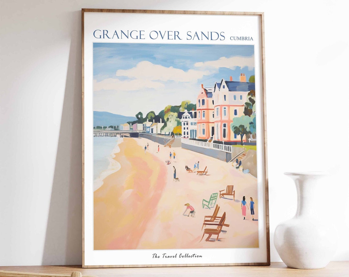 Grange Over Sands Cumbria Golden Beach Deckchairs Seafront Poster