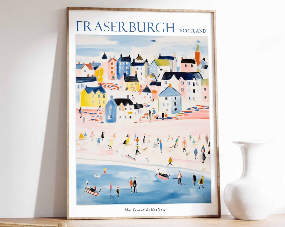 Fraserburgh Scotland Bustling Harbour Town Beach Boats Seaside Poster